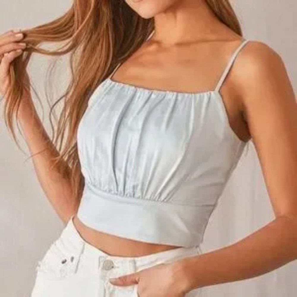 Lulu's Luxe'd Out Light Blue Satin Cropped Tank Top NWT XL